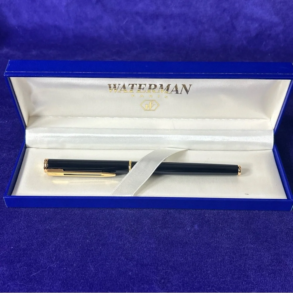 Vintage Waterman Paris 18K Gold Nib Fountain Pen Black & Gold New in Box